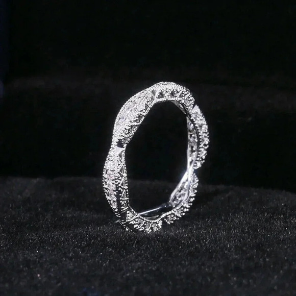 NEW 925 Sterling Silver Pave Diamond Eternity Ring Band - Picture 5 of 8